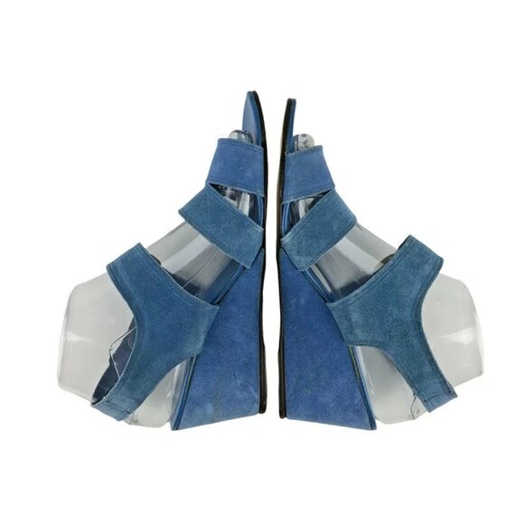 Sorenara Womens Dunhams Blue Suede Open Toe Wedge Heel Strappy Sandals 8.5 M - Picture 5 of 9